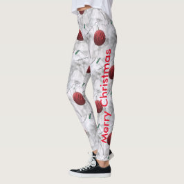 Leggings Feliz Navidad Brillante bola de ornamentos rojos