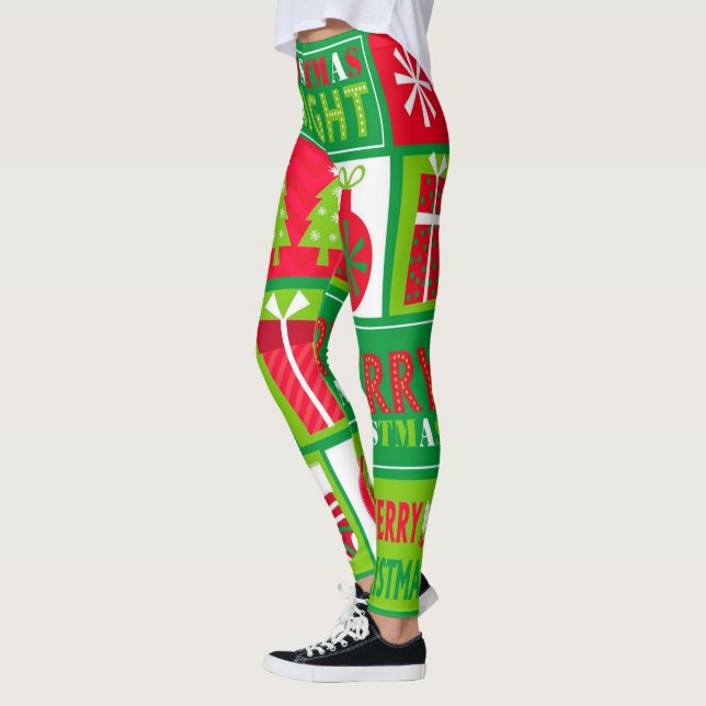 Leggings Feliz Navidad brillante Noel rojo y verde (Izquierda)