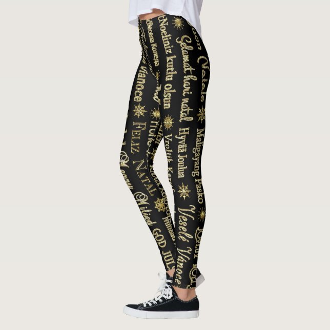 Leggings Feliz Navidad Diferentes idiomas Purpurina de oro (Izquierda)