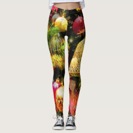 Leggings Feliz Navidad Festividad Red Gold Moda Verde