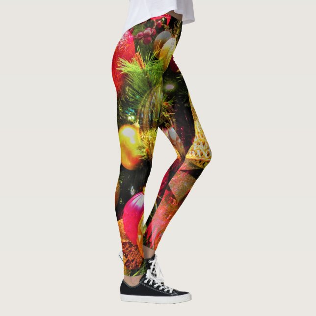 Leggings Feliz Navidad Festividad Red Gold Moda Verde (Derecha)