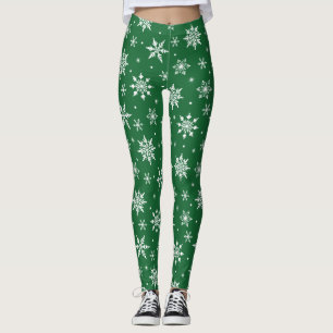 Leggings Feliz Navidad Snowflakes Pattern Green