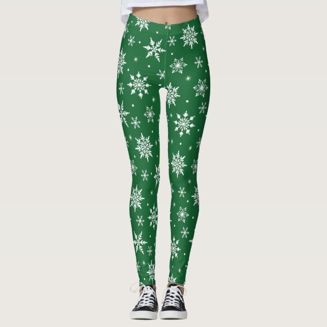 Leggings Feliz Navidad Snowflakes Pattern Green (Anverso)