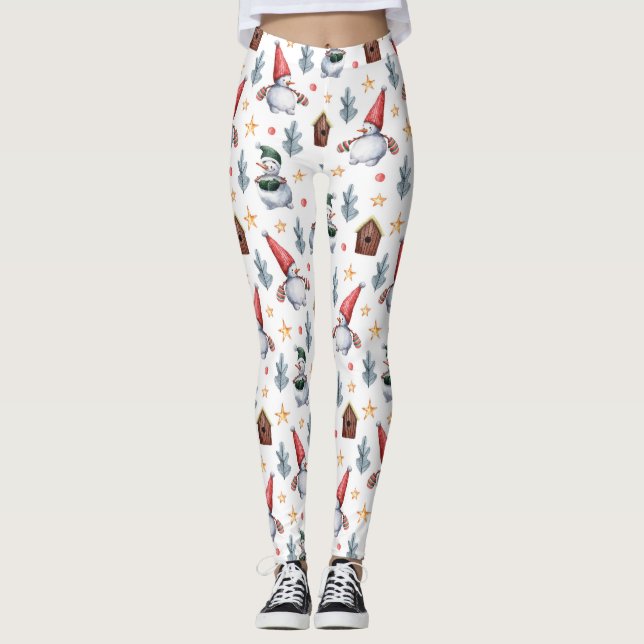 Leggings Feliz Navidad Snowman Snowflakes Pattern (Anverso)