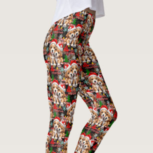 Leggings Feliz Navidad Sombrero de Santa Diseño de Perro Ca