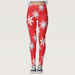 Leggings Feliz Navidad! Winter White Snowflakes Red