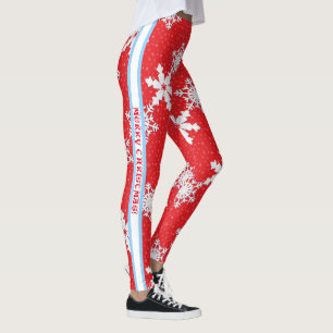 Leggings Feliz Navidad! Winter White Snowflakes Red