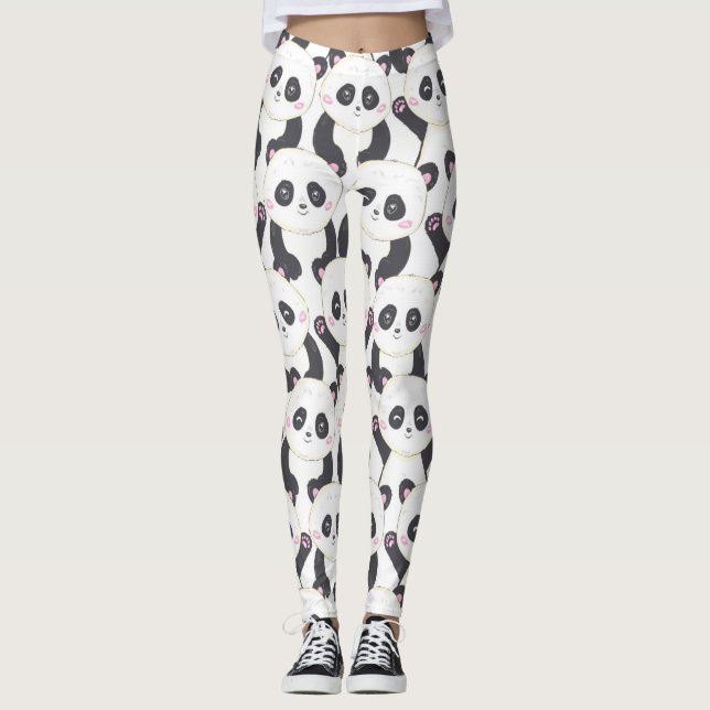 Leggings Feliz Patrón de Panda de Dibujos Animados (Anverso)