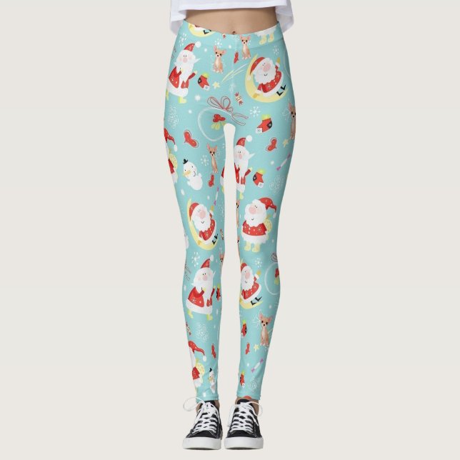 Leggings Feliz Santa Y Frosty Y Chihuahua (Anverso)