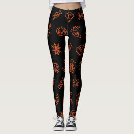 Leggings Feliz y espeluznante patrón de Halloween - Negro y