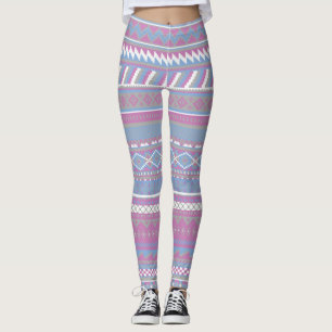 Leggings femeninas aztecas rosadas/azules