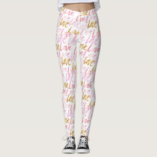 Leggings femeninas de amor rosado y dorado