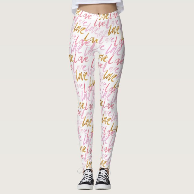 Leggings femeninas de amor rosado y dorado (Anverso)