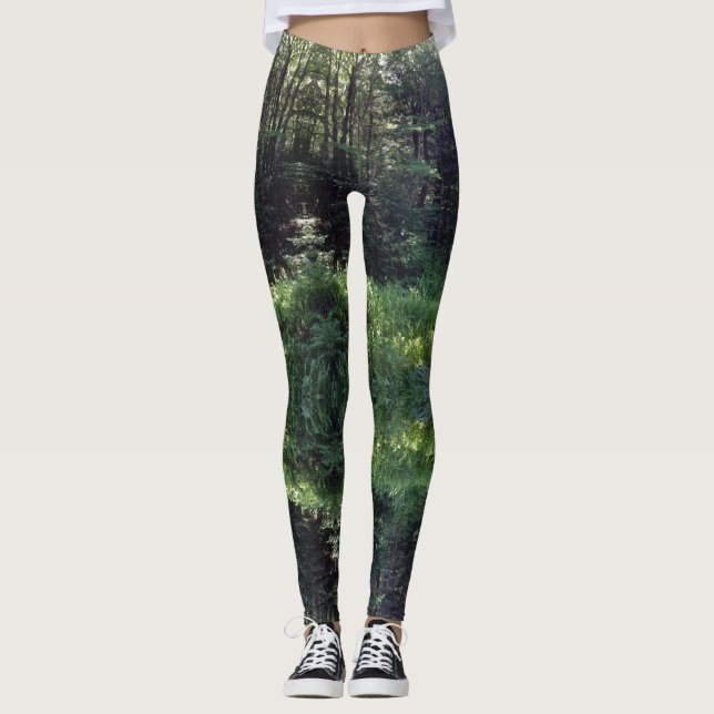 Leggings femeninas de árboles verdes forestales mo (Anverso)