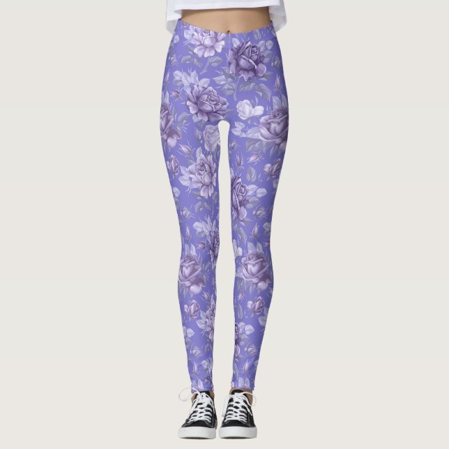 Leggings femeninas de bonito morado de lavanda flo (Anverso)