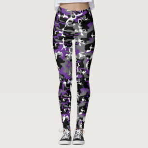 Leggings femeninas de camuflaje gris morado