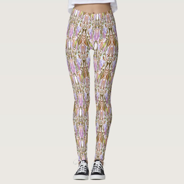 Leggings femeninas de color beige/púrpura (Anverso)