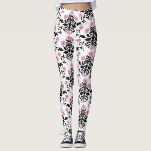 Leggings femeninas de damasco rosa/blanco