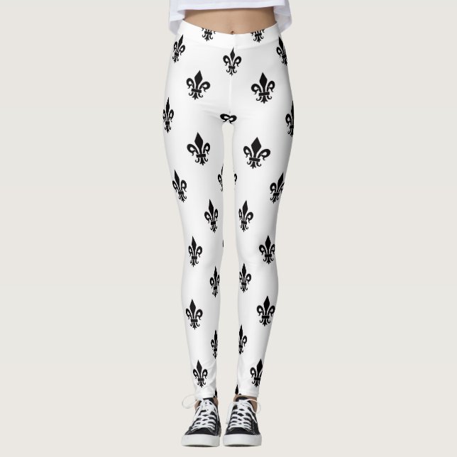 Leggings femeninas de Flor de Blanco y Negro (Anverso)