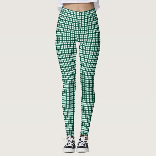 Leggings femeninas de Gingham Verde (Anverso)