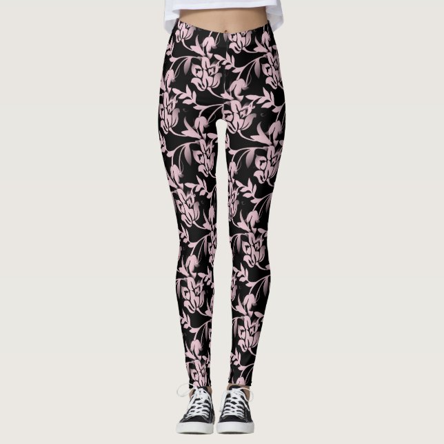 Leggings femeninas de la diseñadora floral rosa/ne (Anverso)