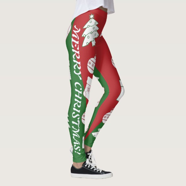 Leggings femeninas de la navidad verde y roja (Derecha)