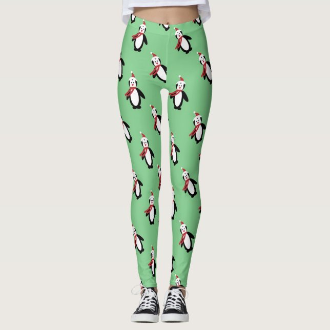 Leggings femeninas de los pingüinos navidades (Anverso)