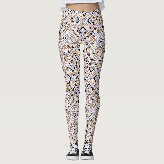 Leggings femeninas de naranja/Blue Multi Pattern (Anverso)