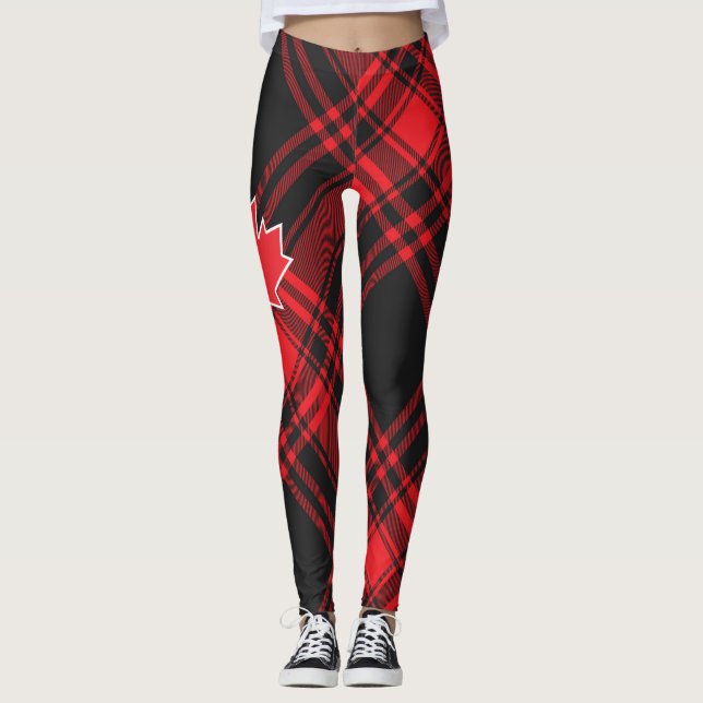 Leggings femeninas de "Red Plaid Canada" (Anverso)