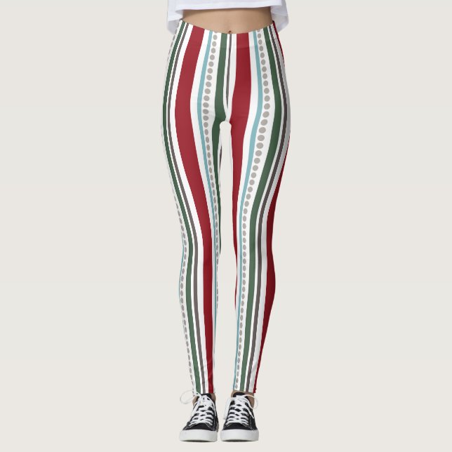 Leggings femeninas de varias bandas rojas/verdes (Anverso)
