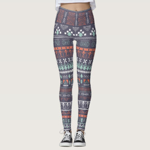 Leggings femeninas marrón aztecas multifundidas