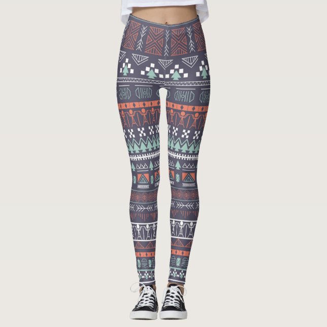 Leggings femeninas marrón aztecas multifundidas (Anverso)