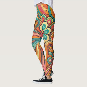 Leggings Femeninas Retro Floral y Swirl