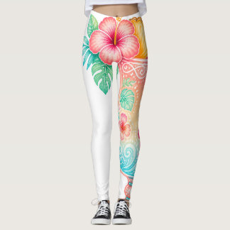 Leggings Femeninos Florales Tropicales Pastel