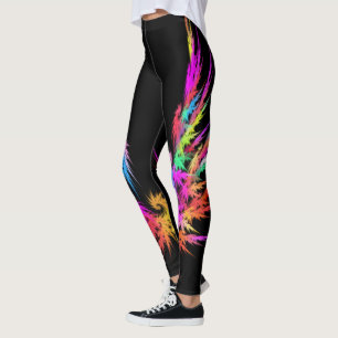 Leggings Fénix - arte fractal colorido sobre negro