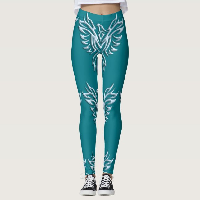 Leggings Fénix de aspecto metálico azul bonito en Verde azu (Anverso)