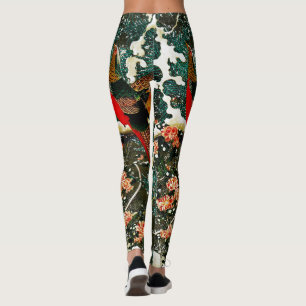 Leggings Fenóasas en nieve, pino, Rosas, floral japonesa