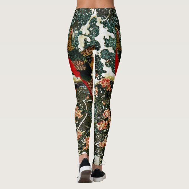 Leggings Fenóasas en nieve, pino, Rosas, floral japonesa (Reverso)