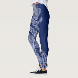 Leggings Fern Leaves Esbozo de textura Azul blanco