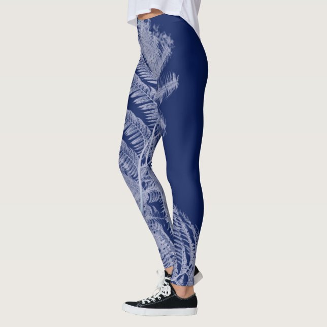 Leggings Fern Leaves Esbozo de textura Azul blanco (Izquierda)