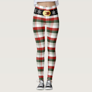 Leggings Festive Christmas Plaid & Snowflake Belt
