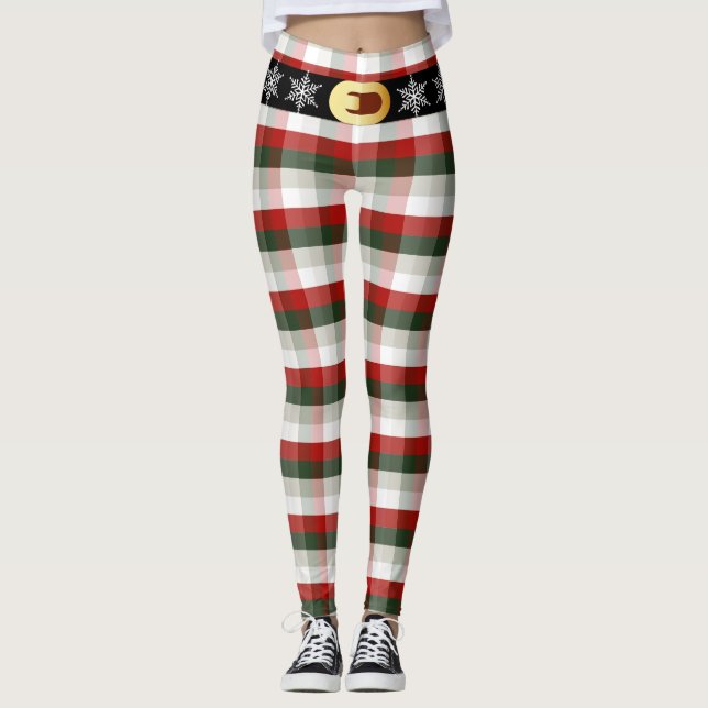 Leggings Festive Christmas | Plaid & Snowflake Belt (Anverso)