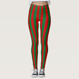 Leggings Festividad de banda vertical ancha verde rojo