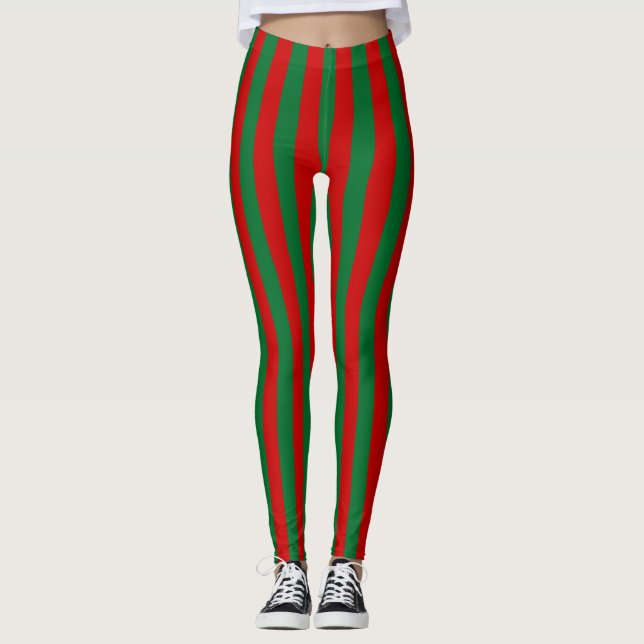 Leggings Festividad de banda vertical ancha verde rojo (Anverso)