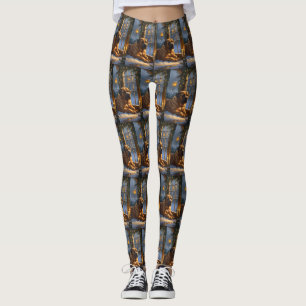 Leggings Festividad de bullmastiff con Navidades alumbrado 