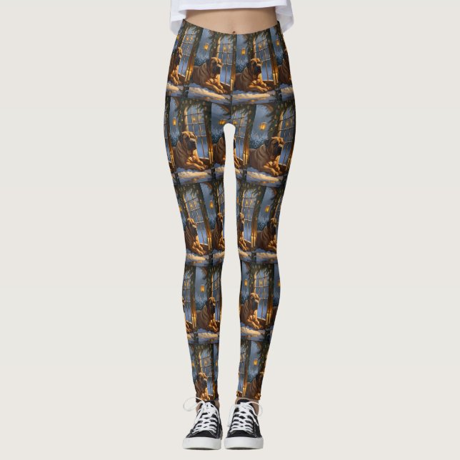 Leggings Festividad de bullmastiff con Navidades alumbrado  (Anverso)