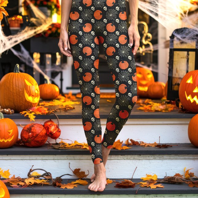 Leggings Festividad de calabaza y cráneo de Halloween (Subido por el creador)