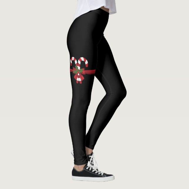 Leggings Festividad de Candy Cane Bow envuelto en negro (Derecha)
