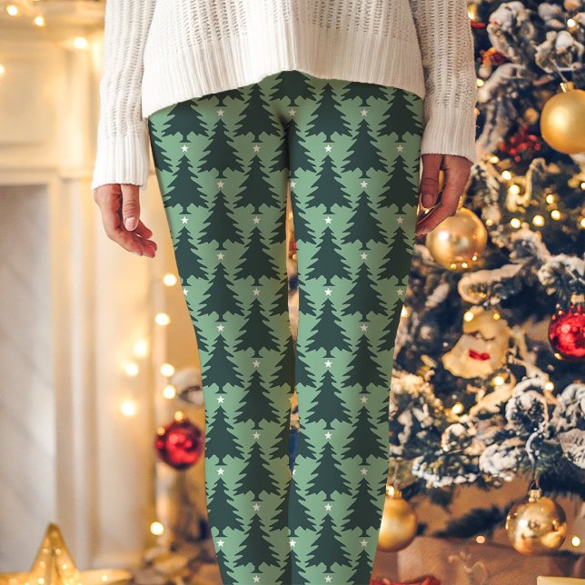 Leggings Festividad de estrella de árbol de Navidad verde (Subido por el creador)