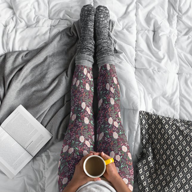 Leggings Festividad de los Navidades de patrones florales m (Modern Floral Pattern Christmas Holiday Leggings)